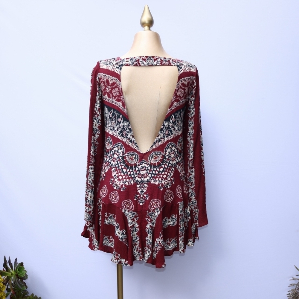 FREE PEOPLE Smooth Talker Tunic, Mini Boho Dress in Maroon, XS - Picture 4 of 8